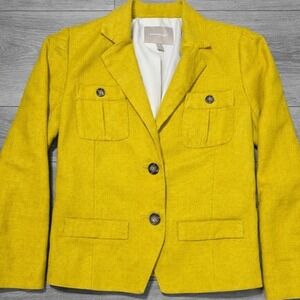 Banana Republic Linen Blend Blazer Women's Size 6 Yellow Tailored Jacket